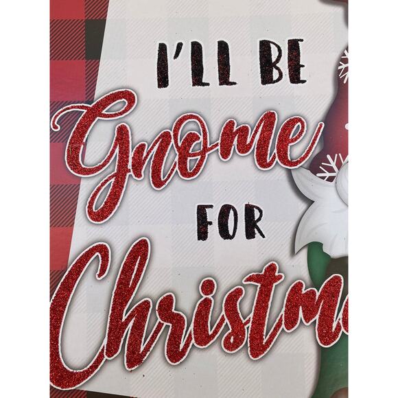 Red black buffalo check plaid ill be gnome for christmas hanging Wall Door sign - Picture 3 of 5